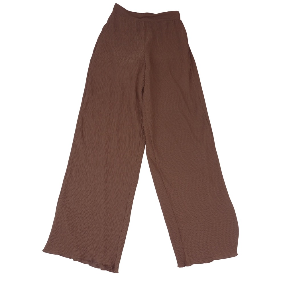 Forever 21 Womens Brown Plisse Wide Leg Palazzo Pants Elastic Waist XS 4019